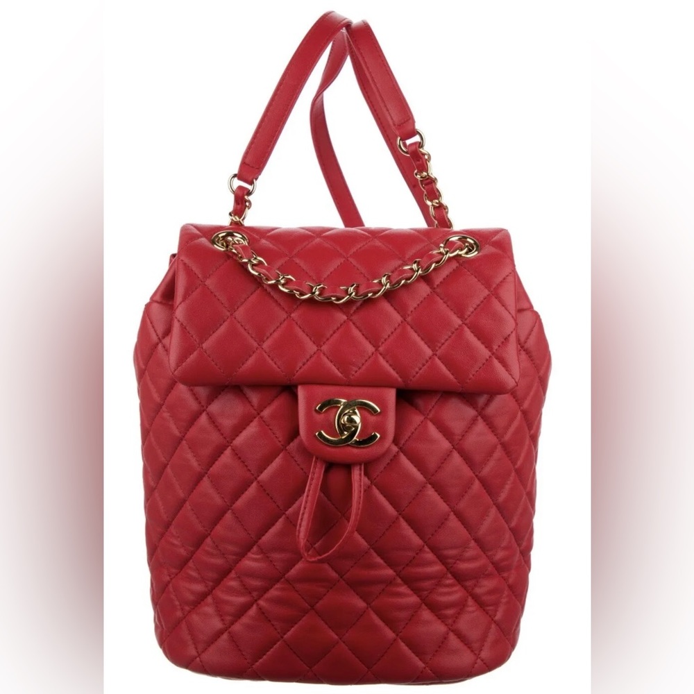 ❤️SOLD❤️CHANEL QUILTED CC BACKPACK RED LAMBSKIN LEATHER